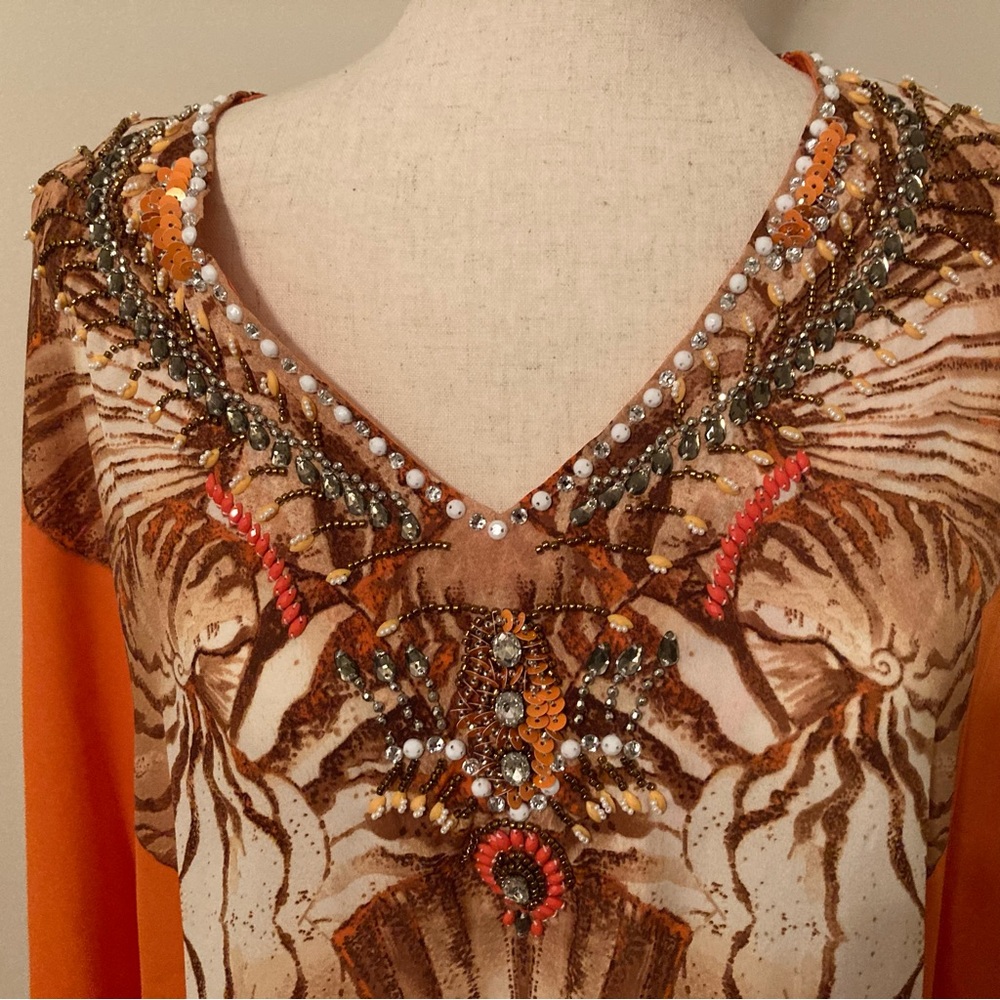 Chico’s Bright Shell Beaded Poncho Paradise Lily.  Size S/M. NWT